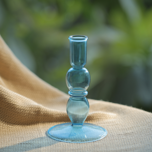 Blume Glass Taper Candle Holder - Blue