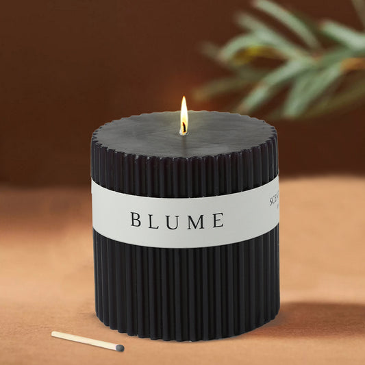 Blume Ribbed Pillar Candle - Black
