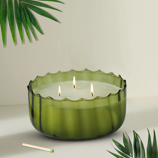 Flora Glass Scented Candle - Jasmine Green Tea Aroma