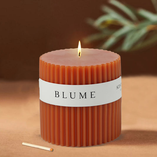 Blume Ribbed Pillar Candle - Orange