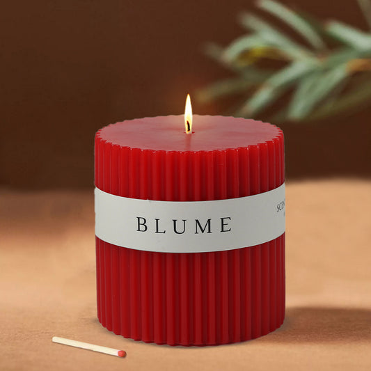 Blume Ribbed Pillar Candle - Red