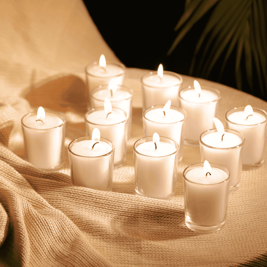 White Glass Votive Candles with Filled Wax - Pack of 12