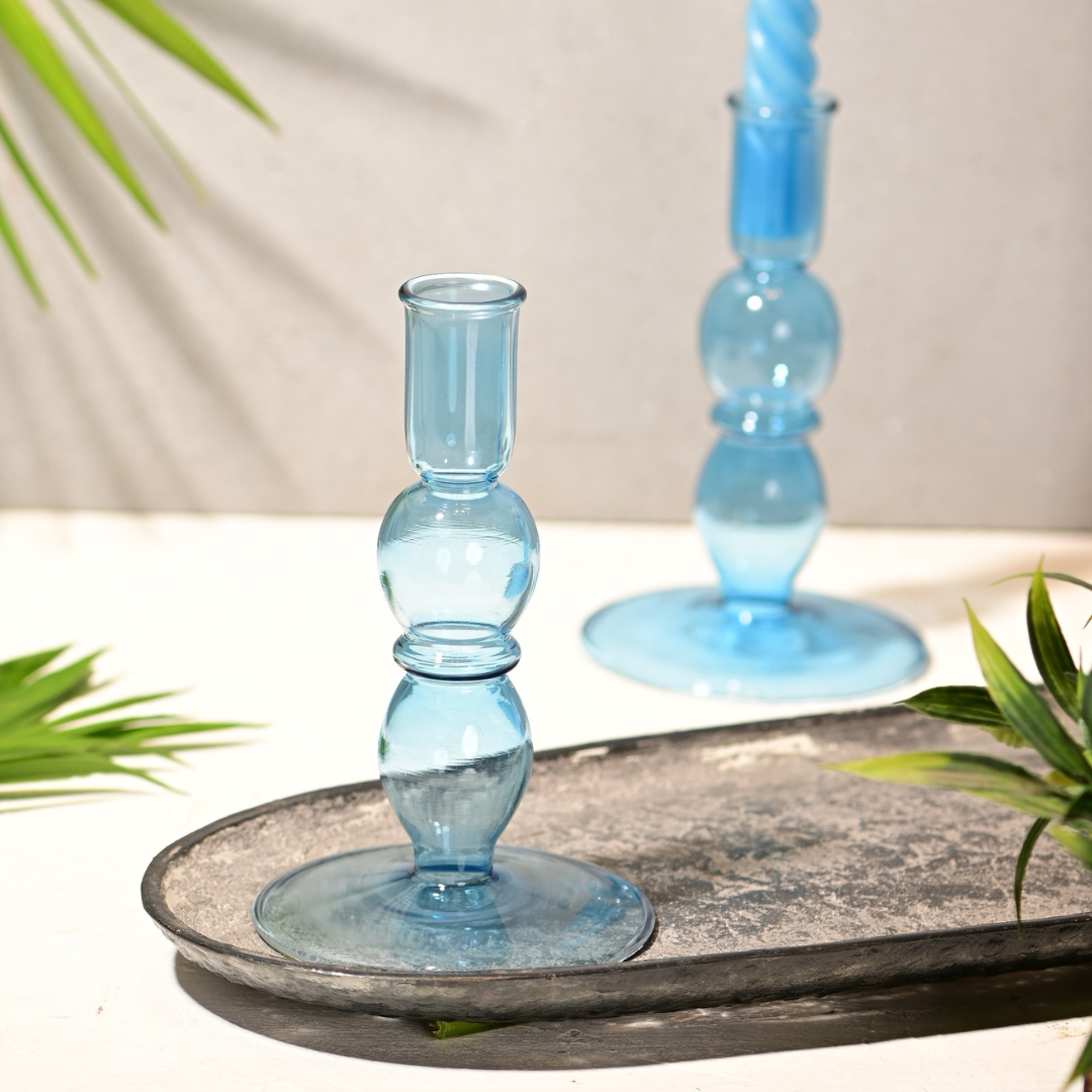 Scented Candle Online India Lighthouse Candle Candle Holders Blume Glass Taper Candle Holder - Blue Candle for Decoration