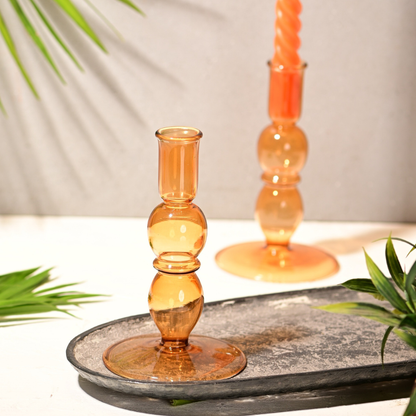 Scented Candle Online India Lighthouse Candle Candle Holders Blume Glass Taper Candle Holder - Orange Candle for Decoration