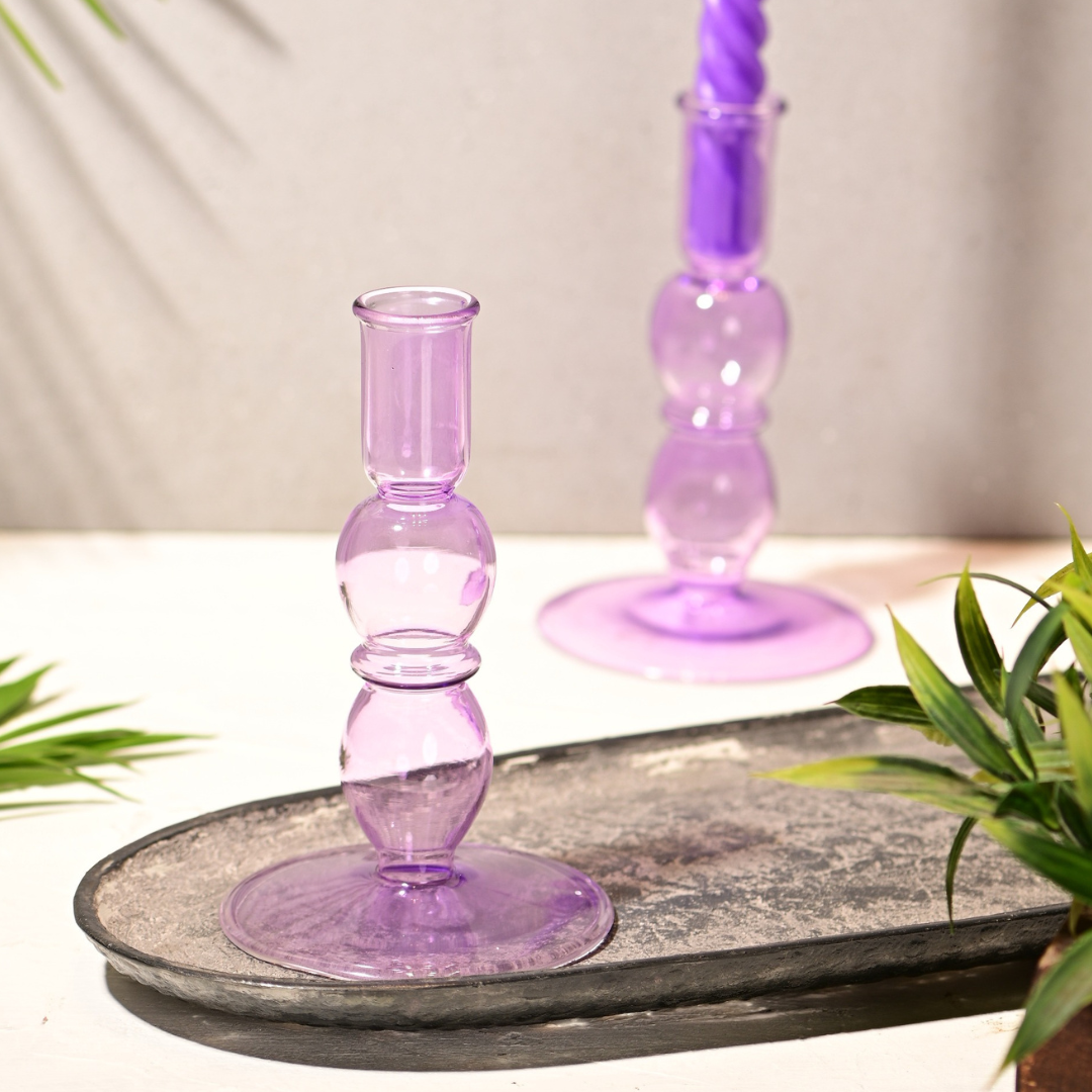 Scented Candle Online India Lighthouse Candle Candle Holders Blume Glass Taper Candle Holder - Purple Candle for Decoration