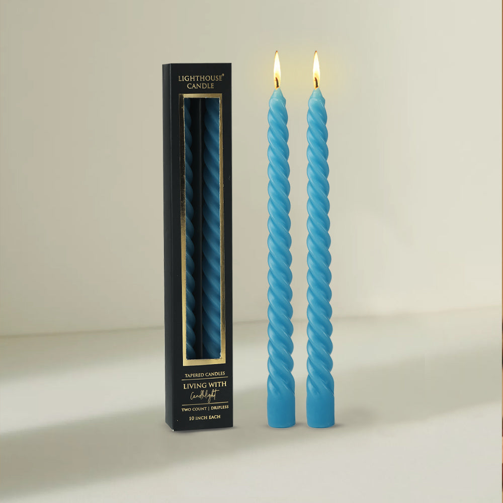 Scented Candle Online India Lighthouse Candle Candles Twist Dinner Candles Dripless Blue - Pack of 2 Candle for Decoration