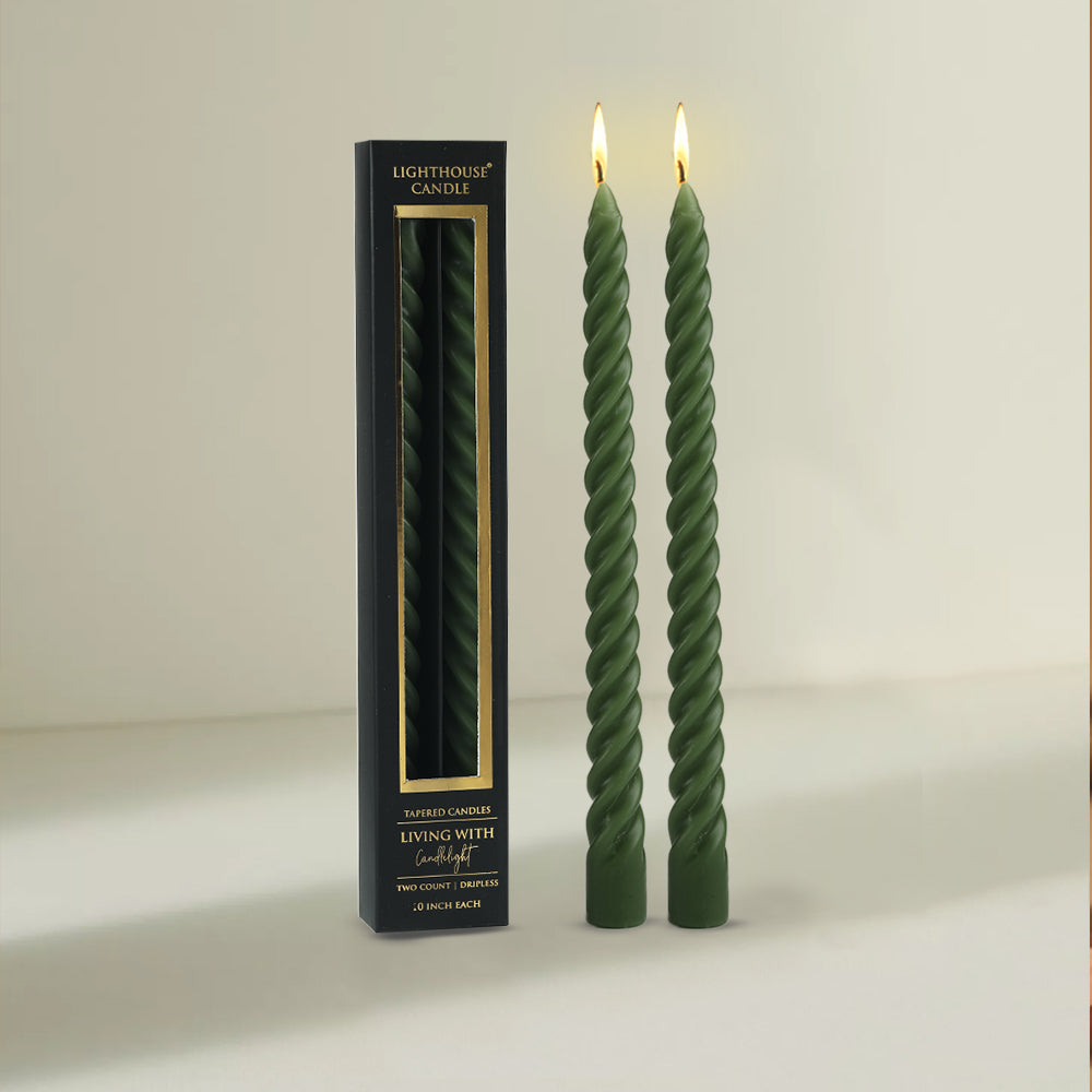 Scented Candle Online India Lighthouse Candle Candles Twist Dinner Candles Dripless Green - Pack of 2 Candle for Decoration