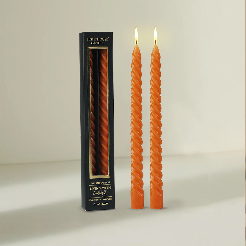 Scented Candle Online India Lighthouse Candle Candles Twist Dinner Candles Dripless Orange - Pack of 2 Candle for Decoration