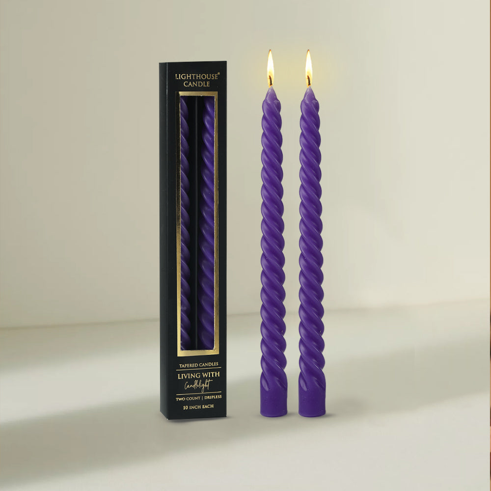 Scented Candle Online India Lighthouse Candle Candles Twist Dinner Candles Dripless Purple - Pack of 2 Candle for Decoration