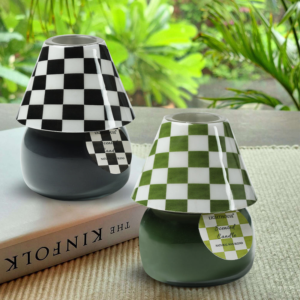 Scented Candle Online India Lighthouse Candle Scented Candle Scented Candle Lamps - Pack of 2 (Black & Green Checkered) Candle for Decoration