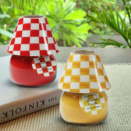 Scented Candle Online India Lighthouse Candle Scented Candle Scented Candle Lamps - Pack of 2 (Red & Yellow Checkered) Candle for Decoration