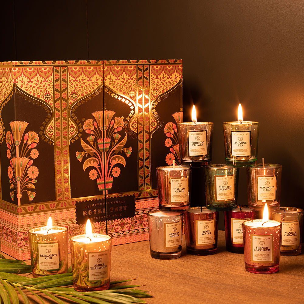 Diwali Candle Gift Set - 12 Luxury Scented Glass Candles